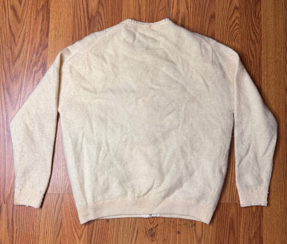 Vintage 1960s Wool Sweater Atkins Hong Kong Angora Lambswool Beaded Cardigan